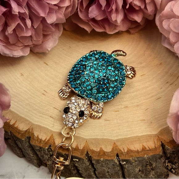 Blue and Silver Crystal Turtle Keychain Charm - Picture 8 of 16